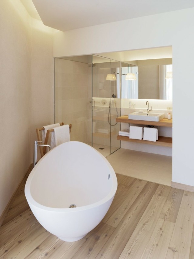 baños de diseño fantastico tina blanca suelo mesada bonito madera