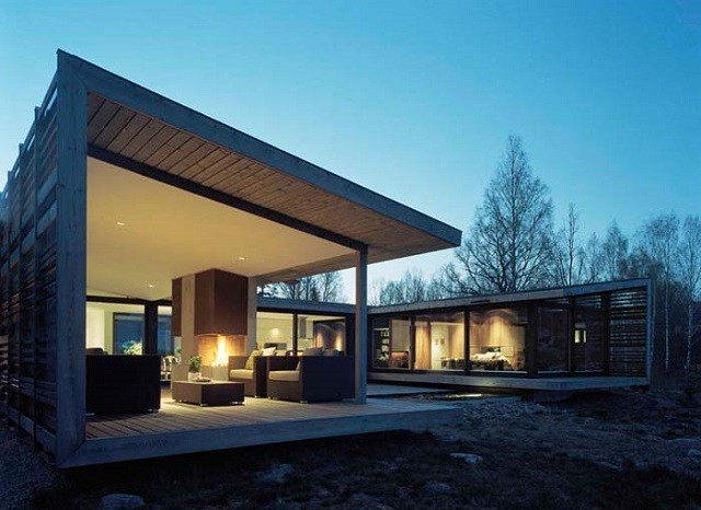 diseño moderno casa terraza hoguera