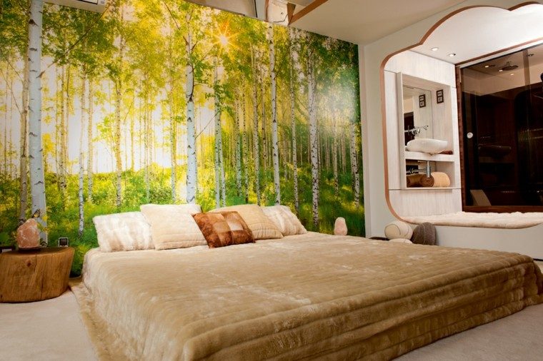 dormitorio diseño papel pared bosque