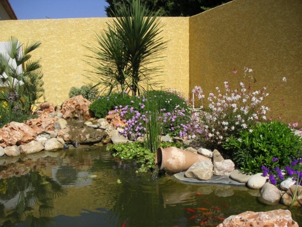 estanque lago flores jarra plantas