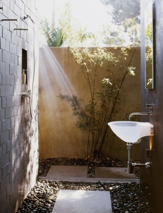 exterior baño decoracion plantas muebles