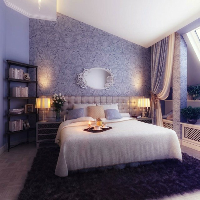 purpura en pared con estapas fantastico purpura dormitorio romantico bonito idea