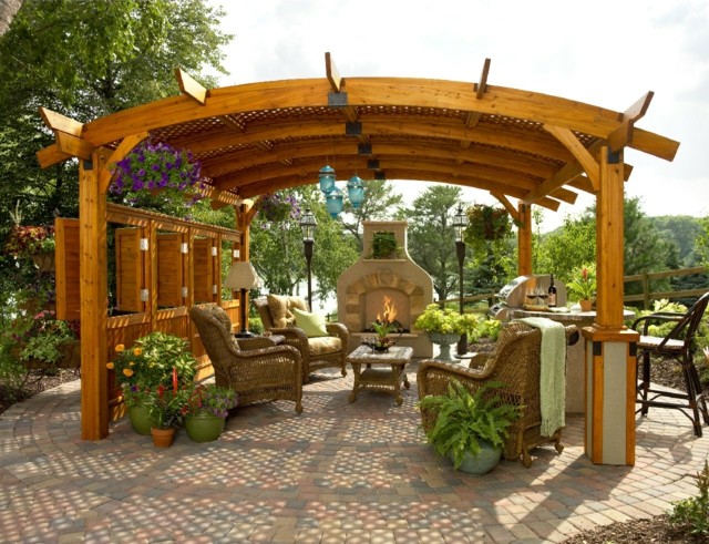 pérgola flore chimenea aire libre muebles ratan moderno precioso
