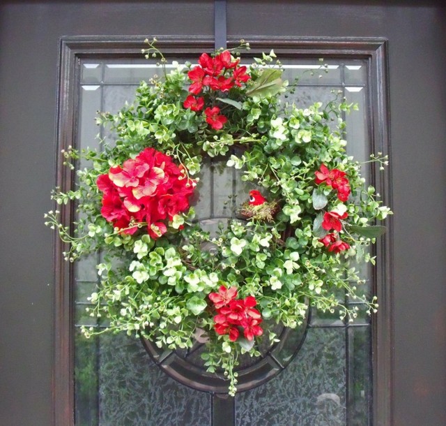 guirnalda flores decoracion moderna puerta hogar