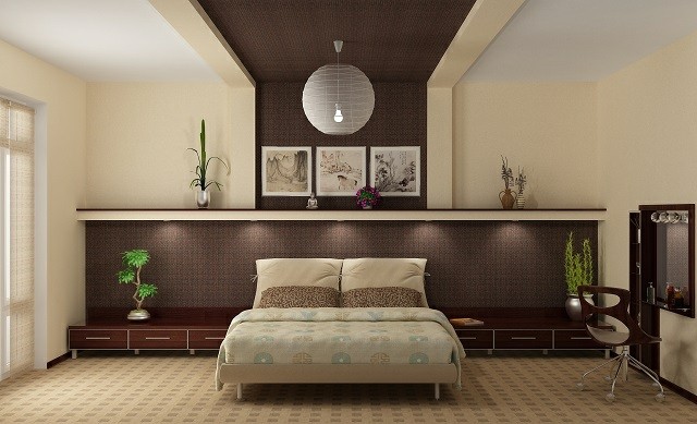habitacion moderna lampara diseño plantas