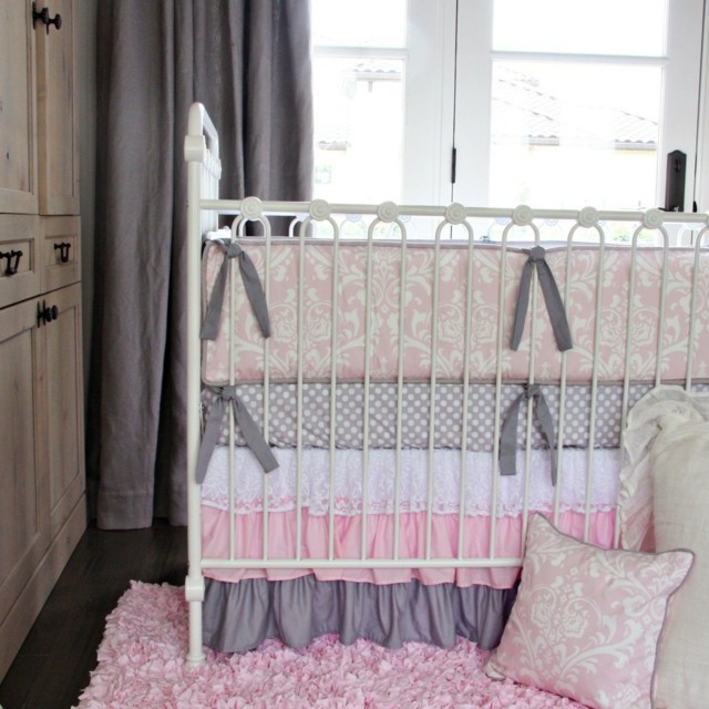 habitaciones de bebe lazos gris ropa cama puntos moderna