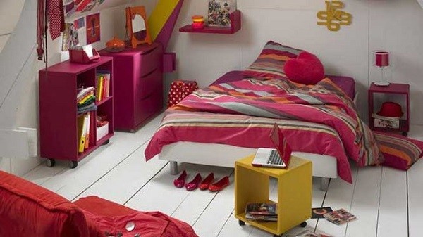 habitación adolescente rosa oscuro rojo