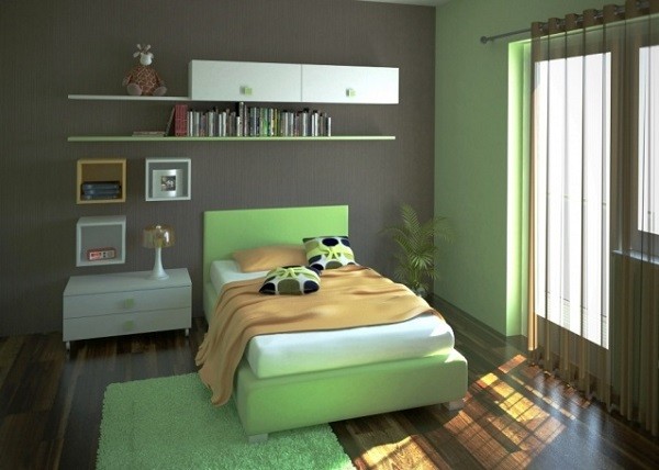 habitación adolescente verde jade gris