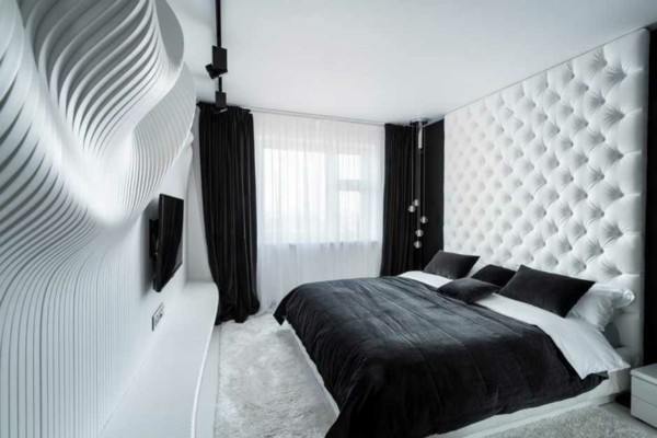 habitación moderna blanco negro relieves