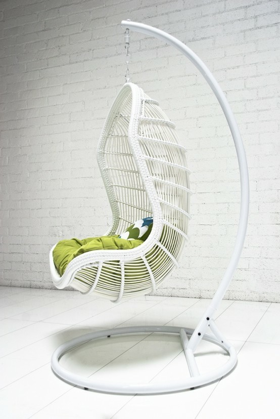 hamaca silla metal colgante blanca cojin