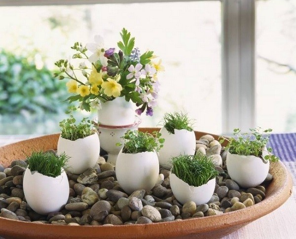 huevos adorno piedras flores adorno mesa