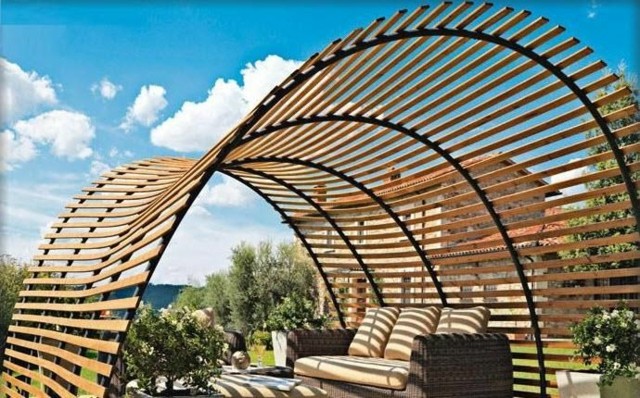 pérgola idea interesante jardin sombra muebles ratan cielo 