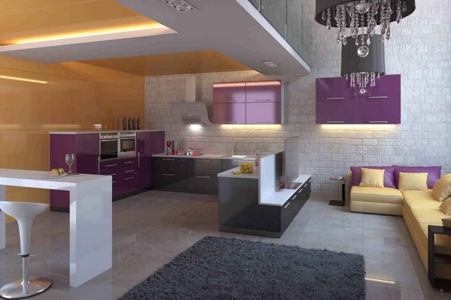 ideas salon espacioso blanco purpura bonito lampara