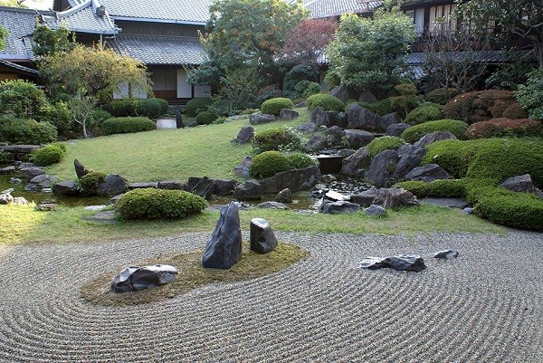 japones estilo rocas lago meditación pendiente