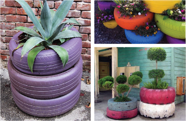 jardin decoracion plantas neumaticos jardinera