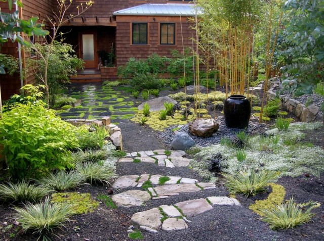 jardín japonés rocas bambu plantas