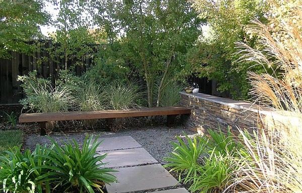 jardin mesa terraza diseño rocas banco
