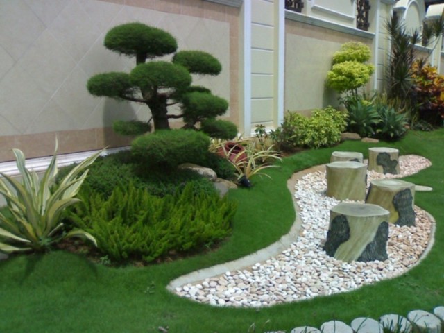 jardin moderno terraza plantas piedras