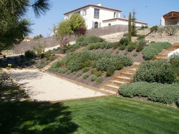 jardinería en pendientes contenedores malla patio