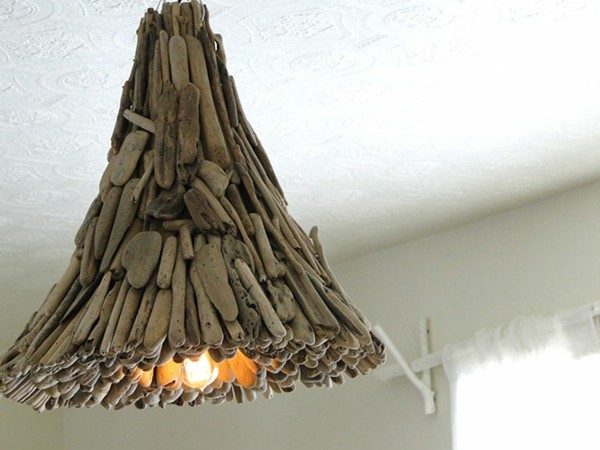 lámpara volcán invertido madera original