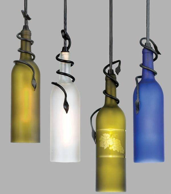 lámparas botellas colgantes colores espiral