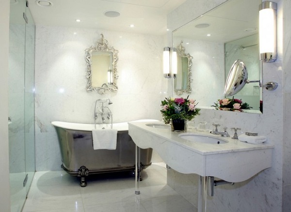 marmol bañera moderna cristal lamparas flores