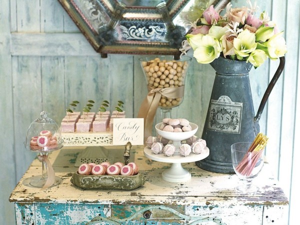 mesa shabby chic dulces flores