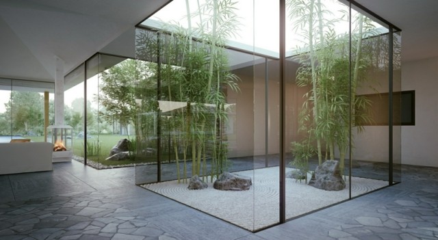 moderno jardín zen cristales bambu