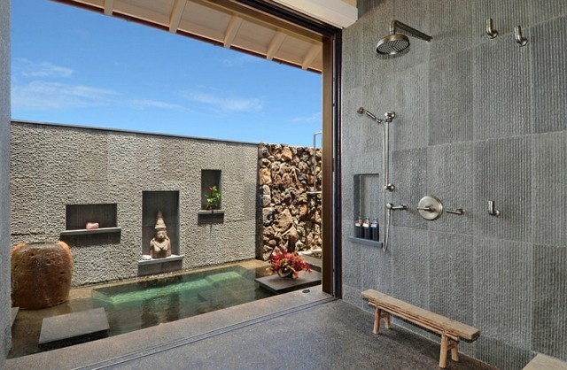 mueble baño exterior ducha spa budista