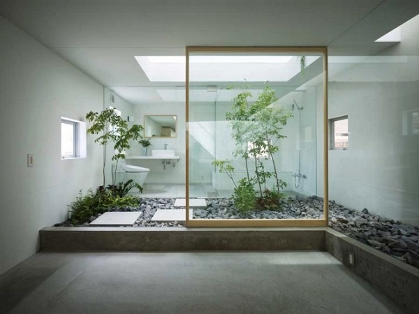 muebles baño diseño bañera plantas moderno