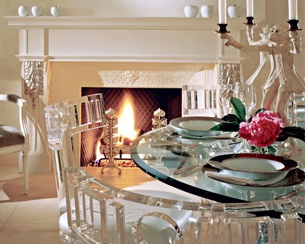 muebles de cristal chimenea lujosa