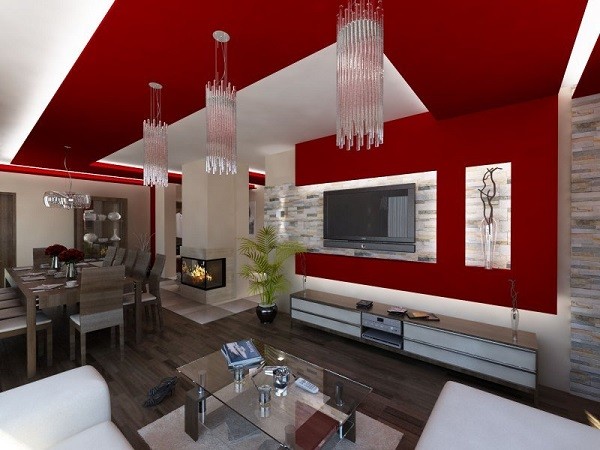 muebles de salón rojo pared