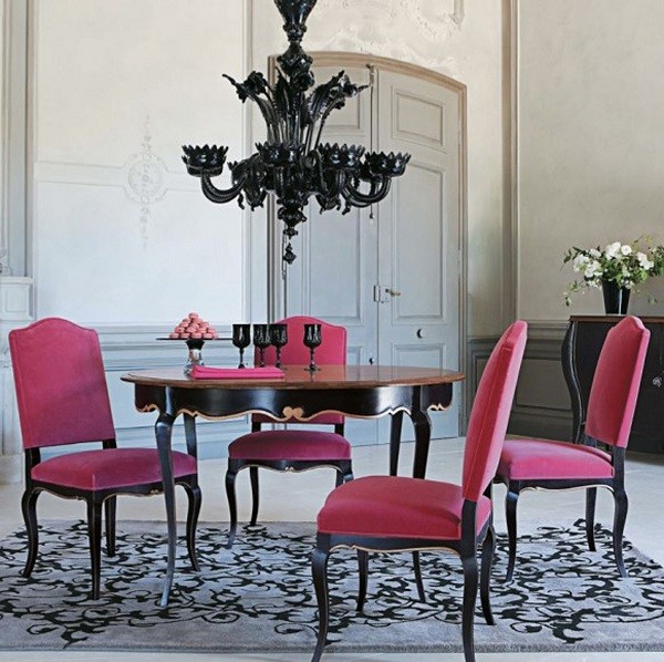 muebles salón rosa negro lámpara
