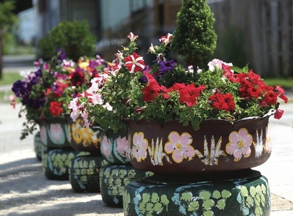 neumatico plantas flores jardin neumáticos