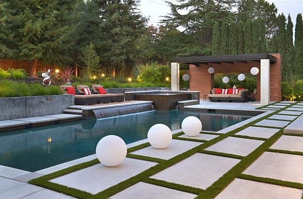 paisaje bonito piscina estilo minimalista cojines moderno 
