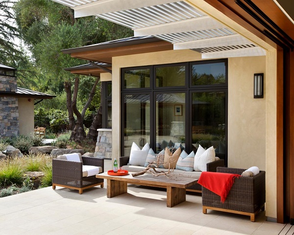 paisaje moderno sillas madera cojines