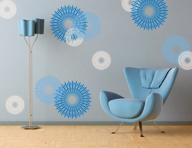 paredes muros circulos azules sillon