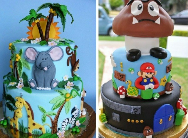 pasteles de cumpleaños selva supermario animales