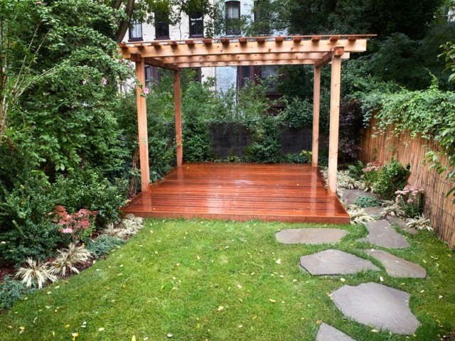 pergola simple idea madera marron perfecta jardin