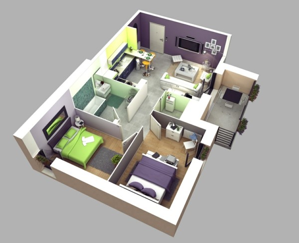plano piso verde morado amarillo
