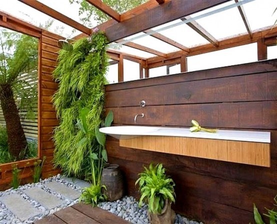 rustico plantas muebles madera maciza base roca