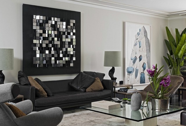 salon idea moderna mesa cristal maceta bonito acero