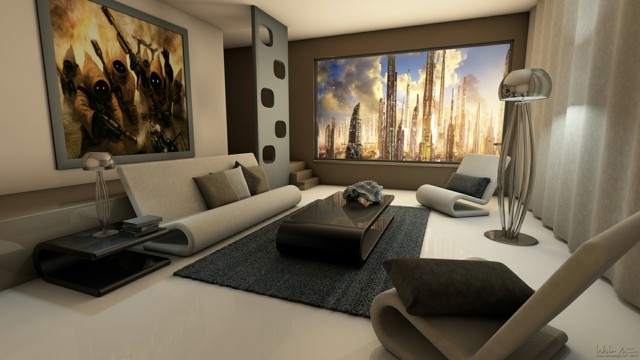 salón moderno muebles diseño bonito innovador marron
