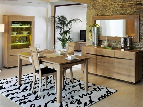 salón comedor alfombra piel madera