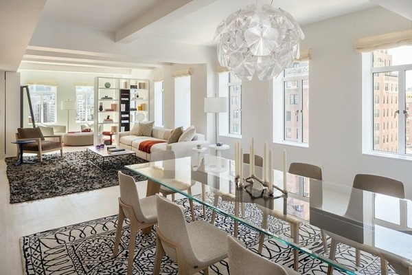 salón comedor mesa cristal lámpara