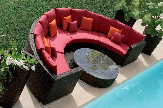 sofá con forma semisircular de estilo moderno semicirculo acolchonada jardin sofa moderno