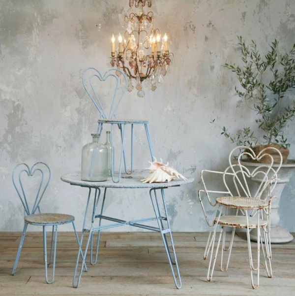 sillas mesa metal azul shabby