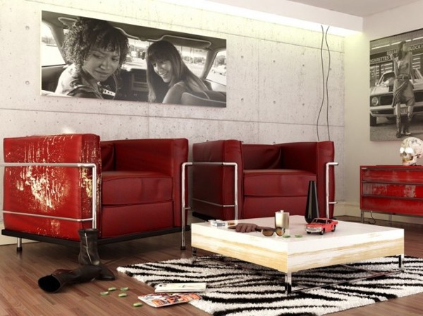 sillones rojos piel modernos brillantes