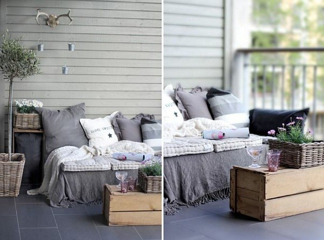 sofa cojines exterior plantas macetas