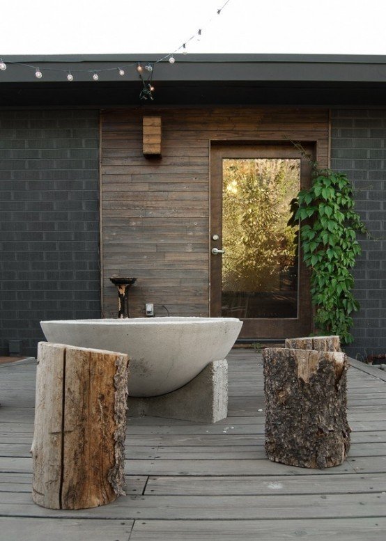 troncos madera bañera rústica piso estilo ideas 